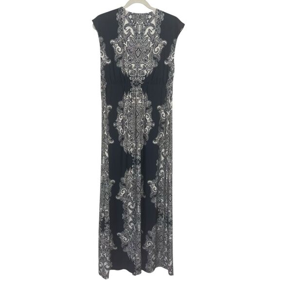 INC Bandana Print Maxi Dress Womens Large Navy Blue White Jersey Wrap V-Neck - Picture 3 of 5